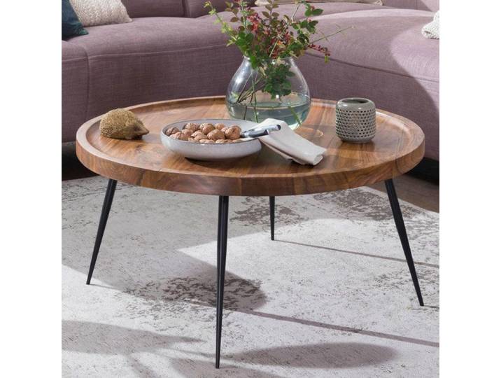 WOHNLING Table Basse Ronde 75x75x39 cm Bois Massif Sheesham Métal