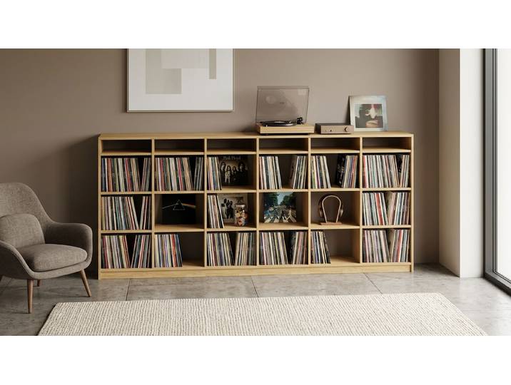 Schallplattenregal - Regal für Schallplatten mit vielen Optionen Eiche Natur geölt