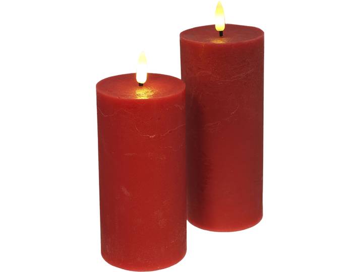 LED-Kerze I.GE.A. LED Echtwachskerze 2er Set , rot, B:8cm H:17,5cm Ø:8cm, Wachs, Kerzen, LED-Kerze, Mit Timer Flackernd Stumpenkerze Adventskerzen Adventskranz