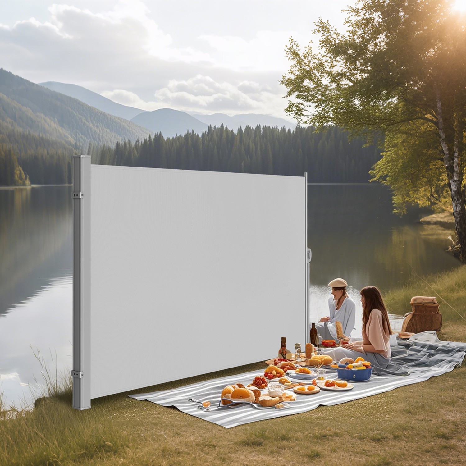 SONGMICS Seitenmarkise mit Stahl-Kasten, rostbeständig, ausziehbar GSAB35565G03