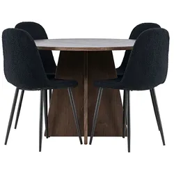 Ebuy24 Bootcut Essgruppe Tisch Ø110cm und 4 Teddy Stühle mocca.