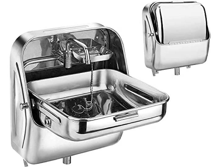Klappwaschbecken for Wohnwagen, Boot, Wohnmobil, mit Kaltwasserhahn, Edelstahl-Waschbecken, Camper-Spülbecken, Handwaschbecken for kleine Räume, Küche, Badezimmer, Größe: 14,5 * 14,7 * 15,3 Zoll
