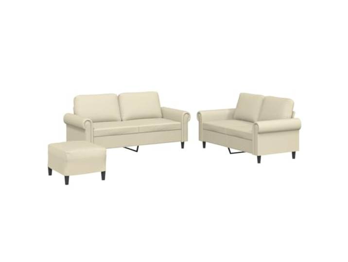 GHVBNMF 3-TLG Sofagarnitur Creme Kunstleder 2X 2-Sitzer Sofa & Hocker Moderne Couchgarnitur für Wohnzimmer mit Polsterkissen, stabilem Metallgestell und vielseitigem Fußhocker für Ruhezonen.