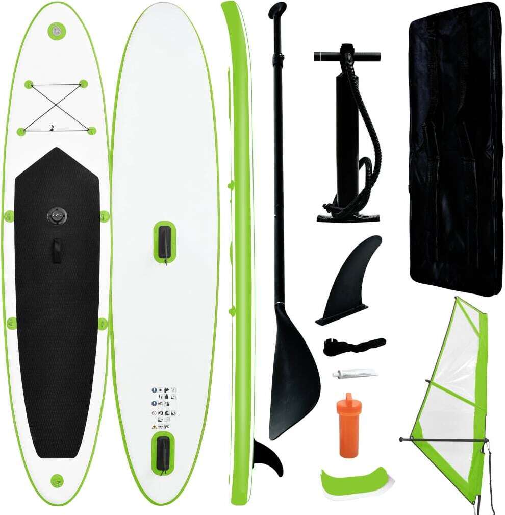 Aufblasbares SUP-Board mit Segel Set Grün und Weiß