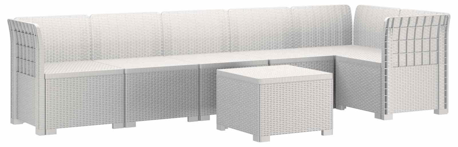 vidaXL 6-Sitzer Garten Sofa Rattan Look PP Weiß