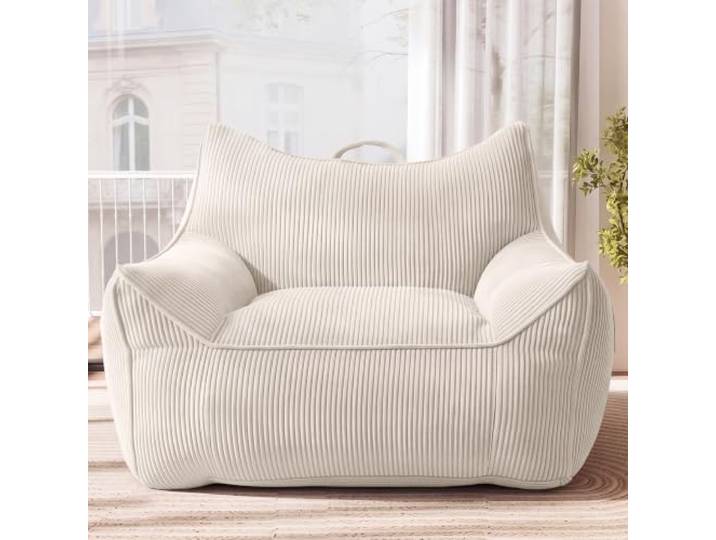 Dyonery großer Erwachsener bodenloser Sitzsack, bodenloser Sitzsack mit Breiten Armlehnen und Rückenstütze, Cord-Einzel-Sitzsacksofa, geeignet für Wohnzimmer, Arbeitszimmer, Schlafzimmer,Beige
