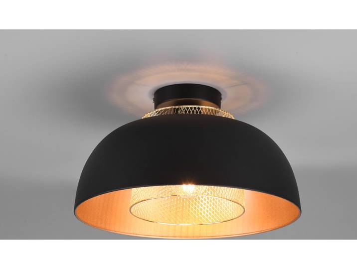 Reality Leuchten Deckenleuchte Punch R60811032, Metall Schwarz matt/goldfarbig,
