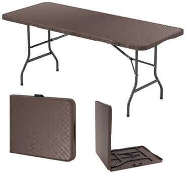 Costway 6 ft Portable Folding Table with Rattan-Like HDPE Tabletop and Safe Lock Mechanism-Brown