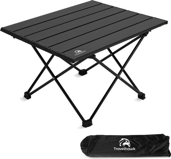 Travelhawk Inklapbare Campingtafel van Lichtgewicht Aluminium - Zwart - B/D/H: 56 x 40 x 40 cm