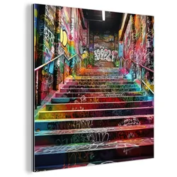 METALLBILD Treppe - Graffiti - Farben - Kunst 50x50 cm