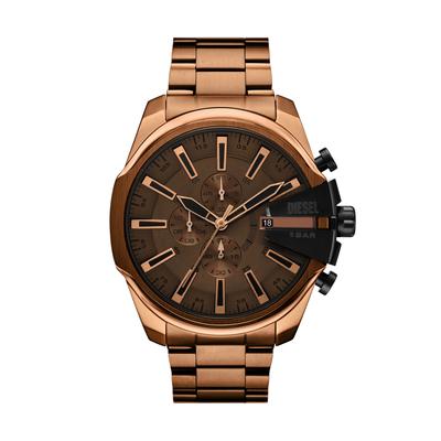 Chronograph DIESEL "Mega Chief Slim", gold (braun, dunkelbraun, braun), Armbanduhren, Herren, braun, Chronograph, Quarzuhr, Armbanduhr, Herrenuhr, Edelstahlarmband, analog, Tag