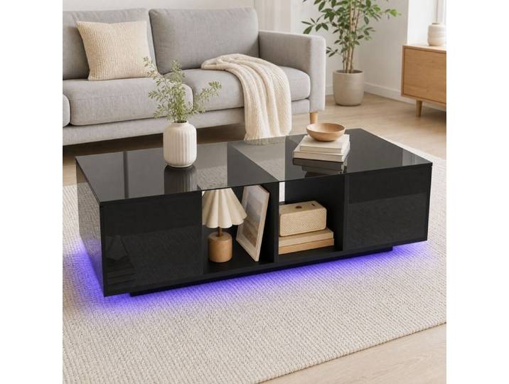Table basse LED – Noir – 16 couleurs Bluetooth – Verre – Design moderne