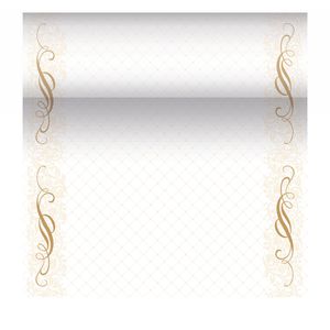 Papstar Tischläufer Royal Collection Megan, 87736, gold / weiß, aus Papiergewebe, auf Rolle, 40 cm x 24 m