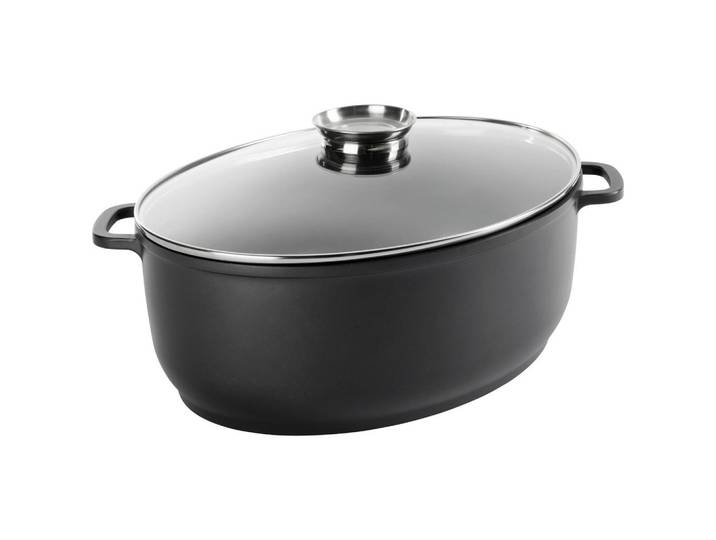 Homeware Profession. Bräter, Klar, Schwarz, Edelstahlfarben, Metall, 12 l, oval, 32x13.3x42 cm, Lfgb, backofengeeignet, antihaftbeschichtet, Kochgeschirr, Töpfe, Bräter