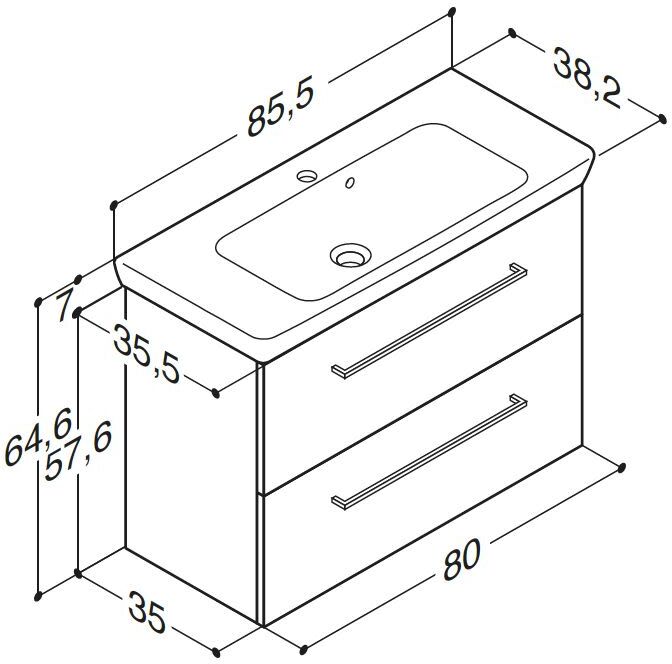Megabad Profi Collection Megabad Architekt 400 Waschtischkombination 85 x 38,2 cm, Badmöbel, MBSCLML1544,