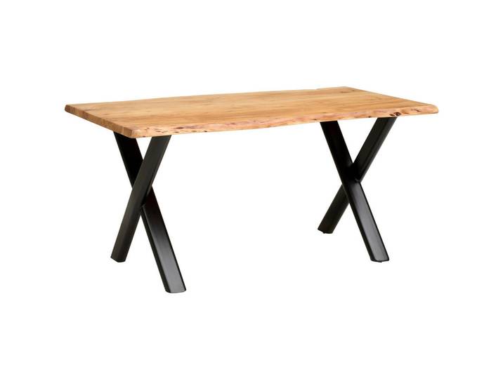 P & B Esstisch, Natur, Holz, Akazie, Holz, rechteckig, X-Form, 90x76x160 cm, Esszimmer, Tische, Esstische, Baumkantentische