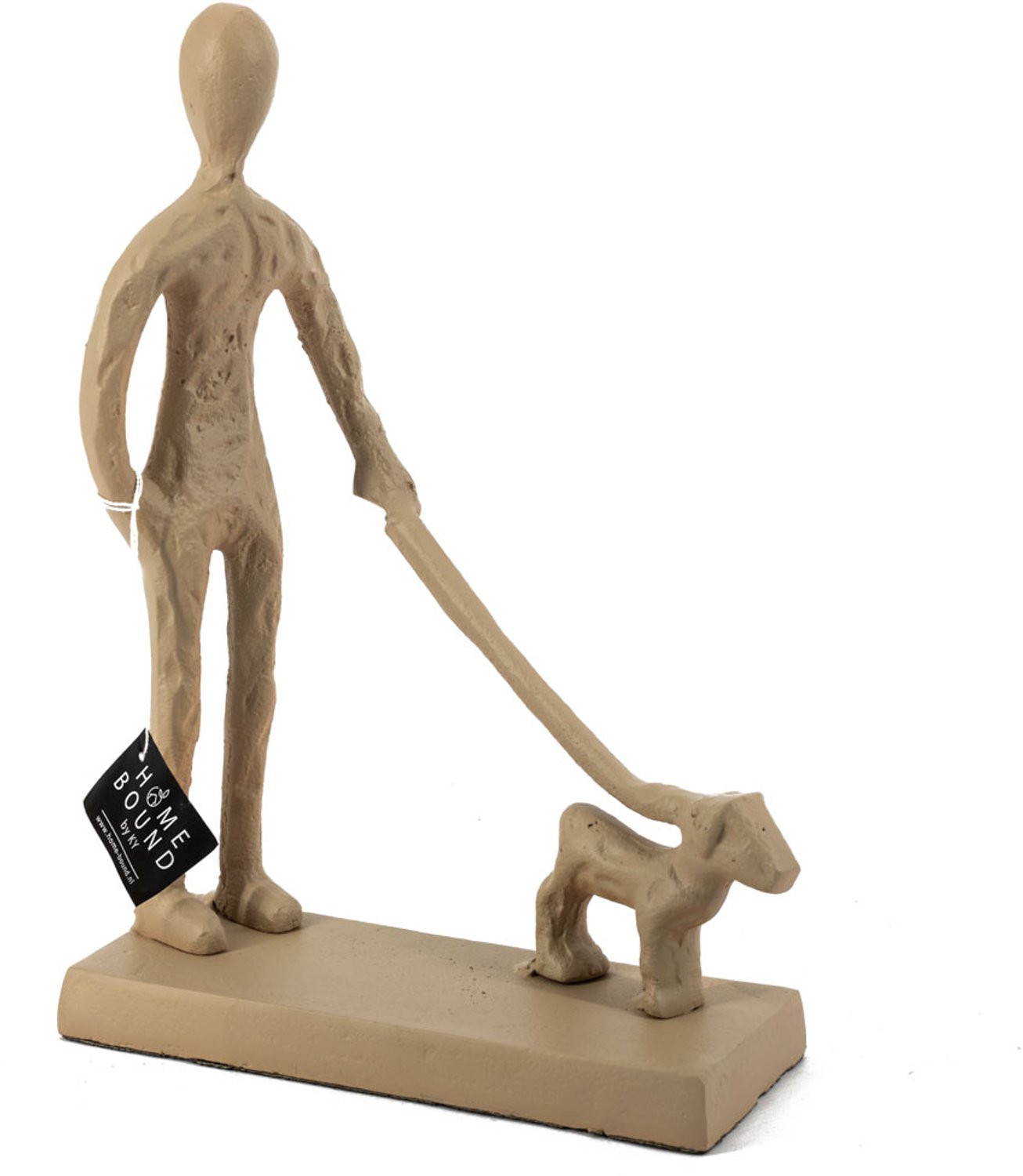 Homebound by Ky Beeld van man met hond beige tabletop
