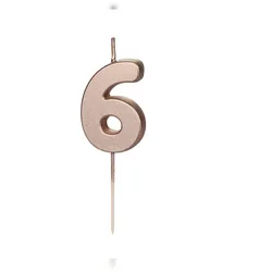 PartyDeco Geburtstagskerze Zahl 6 Zahlenkerze 4,5cm Kuchenkerzen Tortenkerzen Geburtstag Jubiläum Jahrestag Partydeko Geburtstag Tortendeko Rosegold