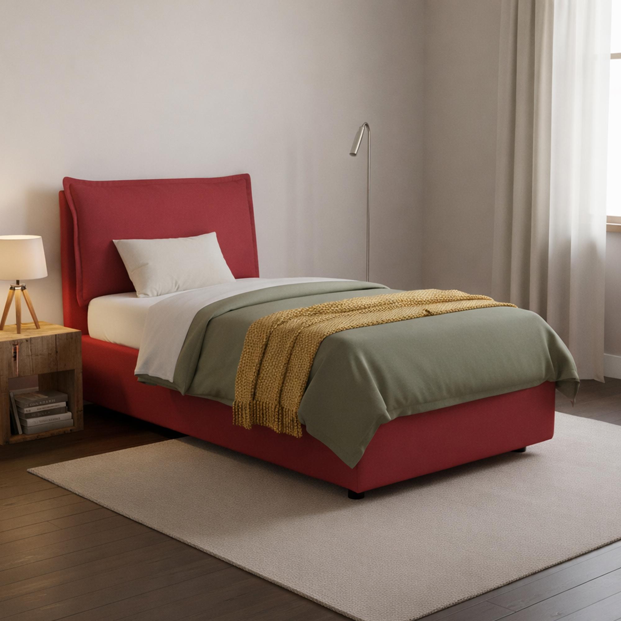 Einzelbett Vanessa, Containerbett mit Stoffbespannung, 100% Italy, Frontöffnung, passend für Matratze 80x190 cm, Rot