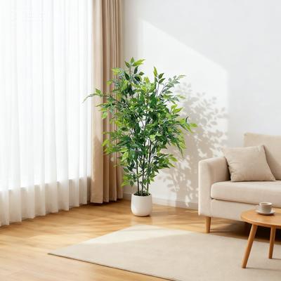 Garvee Plastic Artificial Ficus Tree in White Shatterproof Pot 4 5 6 Ft
