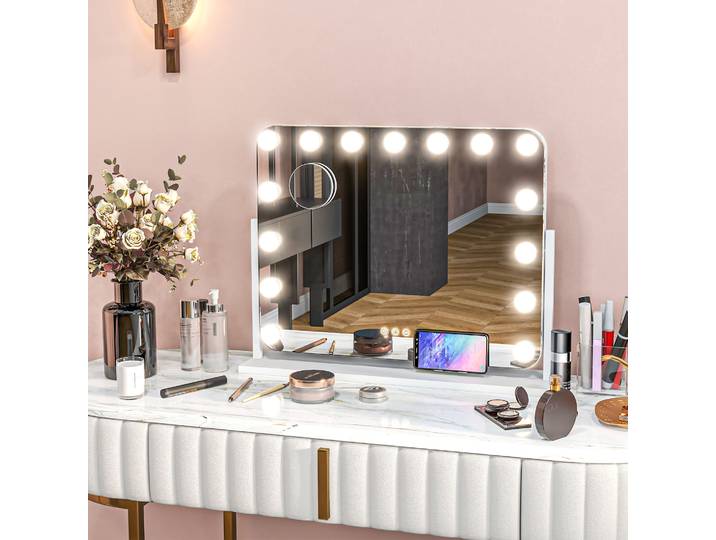 HOMCOM Miroir LED Maquillage 63x50cm USB Rotation 360°
