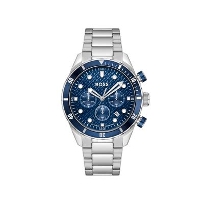 Chronograph BOSS "BOSS CHRONOMATIX", blau (silberfarben, blau), Armbanduhren, Herren, Chronograph, Quarzuhr, Armbanduhr, Herrenuhr, Edelstahlarmband, analog, Tag