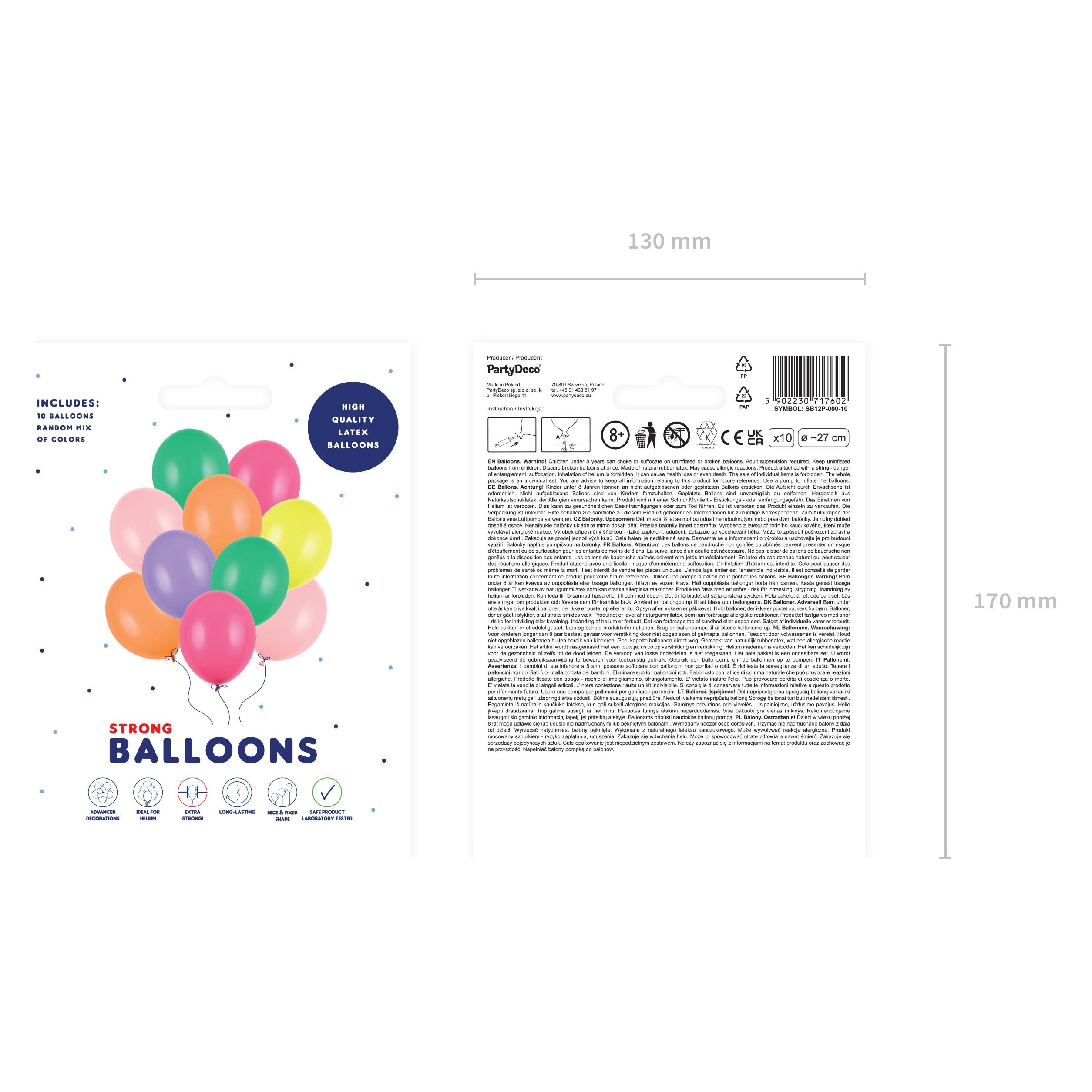Partydeco Strong Balloons 27cm, Pastel Mix (1 pkt / 10 pc.) (10x) (SB12P-000-10)