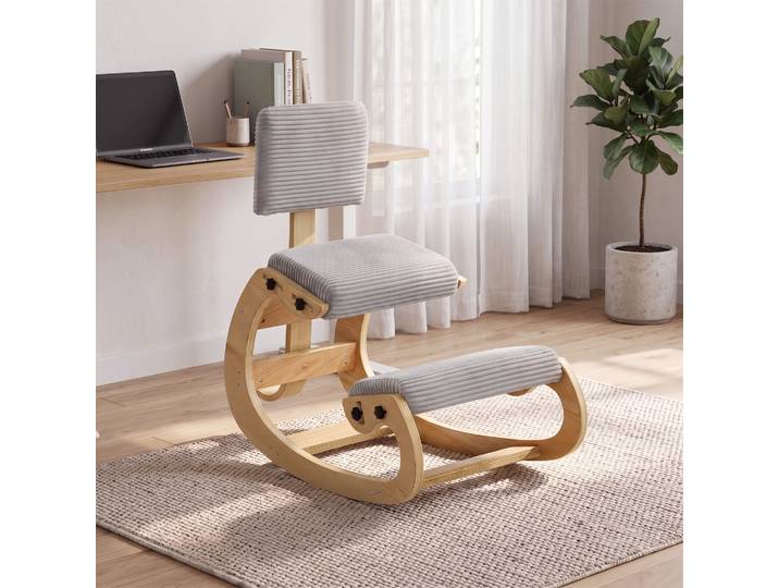 HOMCOM Chaise à Genoux Ergonomique Velours Gris Dossier Bascule