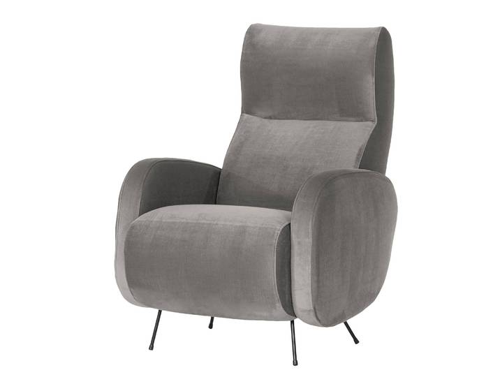 Sessel Vains Grau/Lichtgrau Samt Ravi ohne Hocker 78 x 104 x 93cm