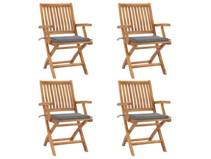 GHVBNMF 4er Set Klappbare Gartenstühle mit Kissen Teakholz Holzstuhl Kompakte Sitzgruppe aus getrocknetem Teakholz mit grauen Polstern für Balkon, Terrassen, Cafés und kleine Außenbereiche.