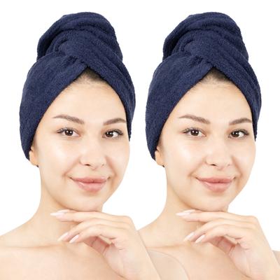 Turban-Handtuch HAMMETEX "2er Set Haarturban Damen, 100% Baumwolle, Flauschig & Schnelltrocknend", blau (dunkelblau), B:25cm L:64cm, Frottier, Baumwolle, Handtücher, Uni-Farben, weich