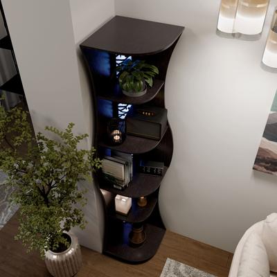 Furniture of America Stonebridge Modern Wood Hill Curvy 5-Shelf Corner Bookcase