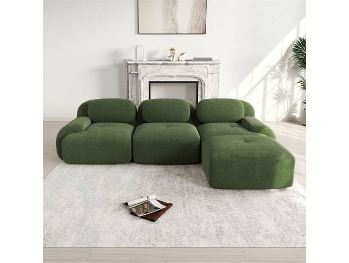 DRIPEX Canapé d'angle 3 Places modulaire Canapé en velours côtelé avec accoudoirs extra-larges sans montage L 298cm Vert