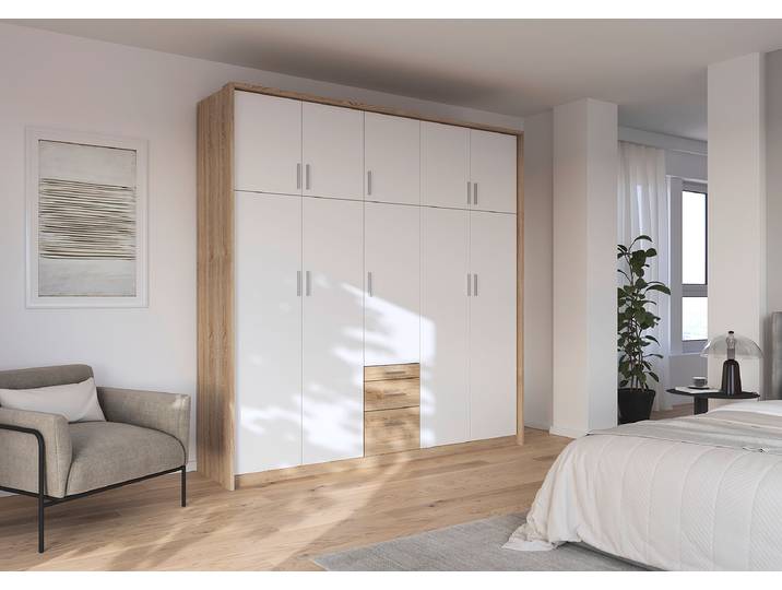 Drehtürenschrank Hildesheim Passepartout 230cm Braun/Weiß/Alpinweiß/Eiche Sonoma Dekor ohne Spiegeltür/-en