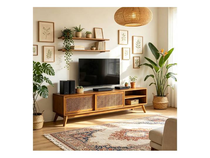 WILLIAMSPACE TV-Schrank Lumen Rattan TV-Schrank mit Echtholzfurnier & Schiebetüren