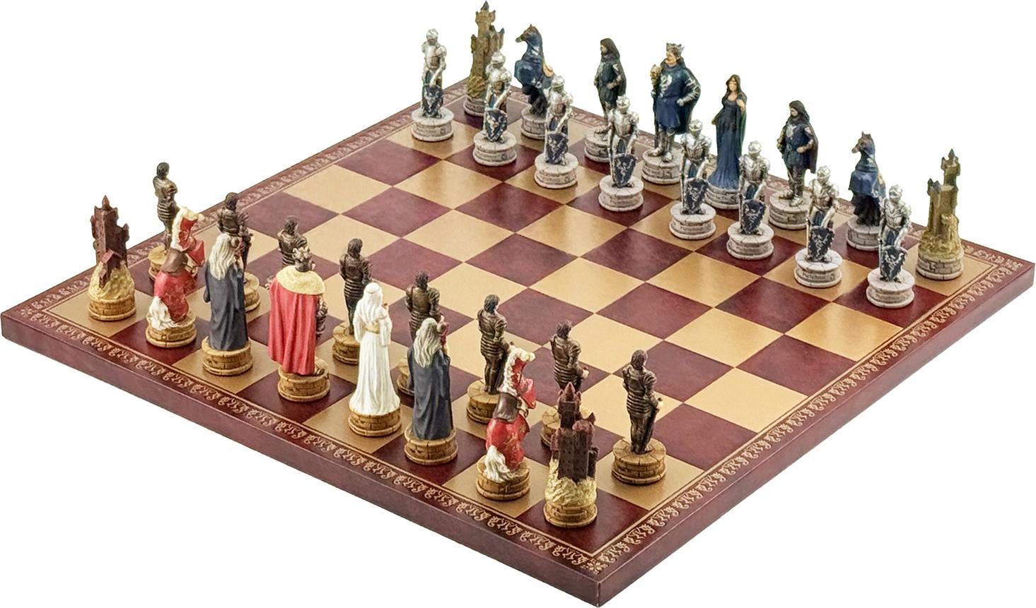 ITALFAMA SCHACHSET KINGS ARTHUR-SAMMLEREDITION mit Polystone-Figuren und Kunstleder-Brett 40cm