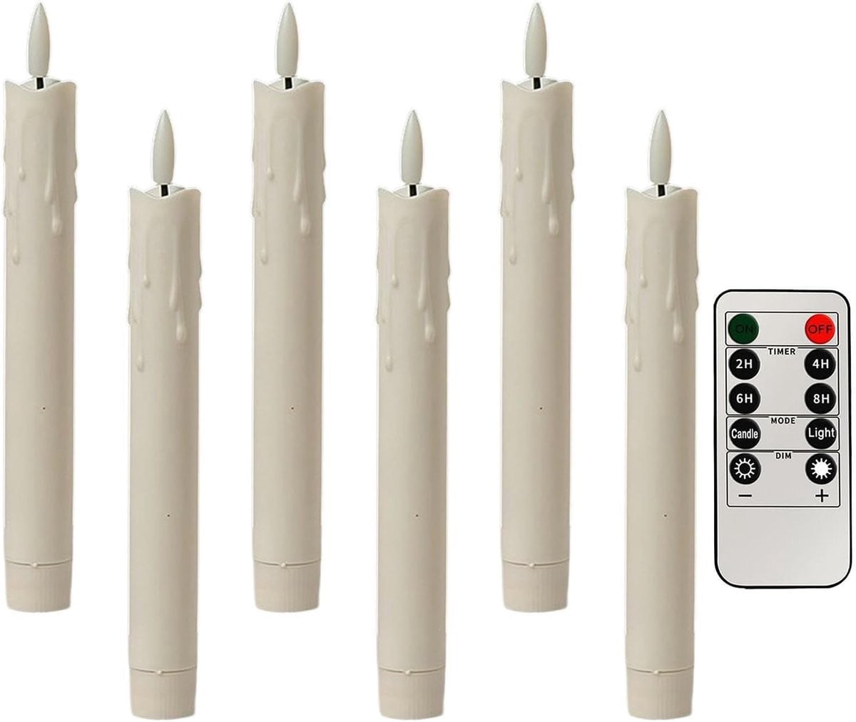 Set van 6 witte LED kaarsen met realistisch flakkerende vlammen voor sfeervolle decoratie