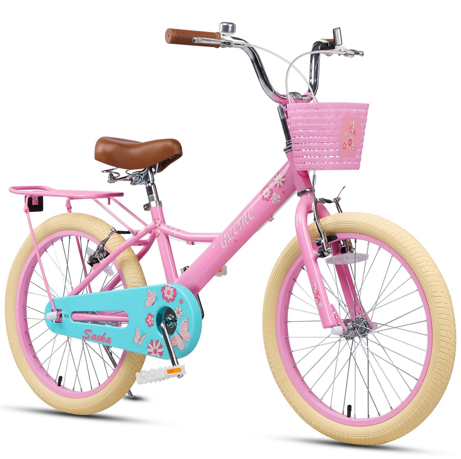 20-Zoll Kinderfahrrad, Mädchen, 7-13 Jahre, Rosa, mit Korb & Ständer