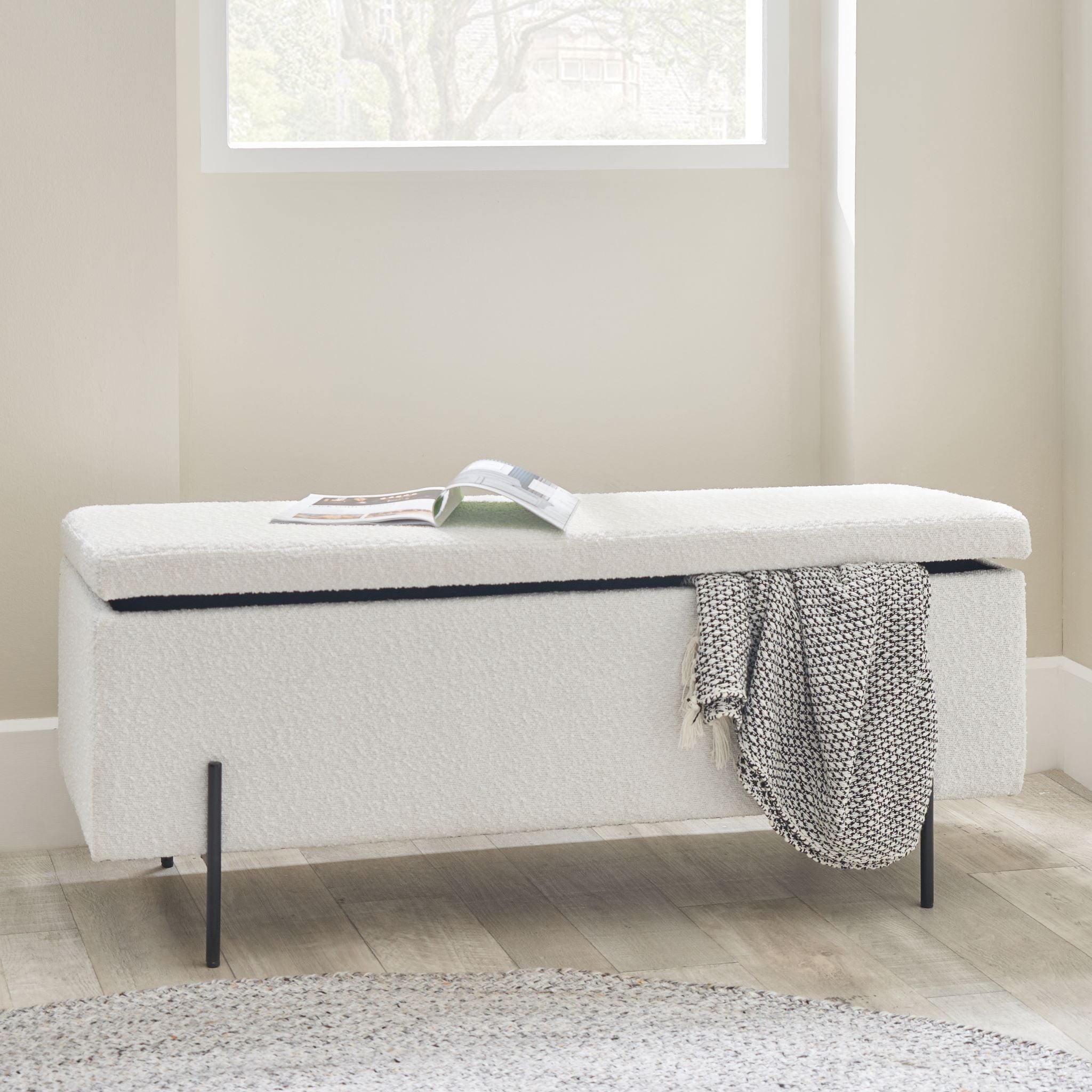 Pacific Lifestyle - Catania Bouclé Storage Bench With Black Legs