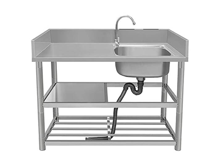 OWOHYG Edelstahl-Einzelbecken-Küchenspüle Mit Arbeitsfläche*, Ablagen, Freistehender Armatur, Für Badezimmer, Restaurant, Landhausstil.R1-100x50x80cm