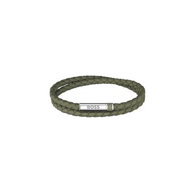 Armband BOSS "ARES SUMMER", grün (khaki, edelstahlfarben), Armbänder, Herren, 19cm, Edelstahl Nylon, Edelstahl, Nylon, Armband, Emaille