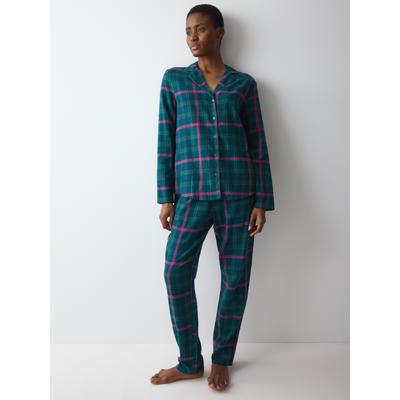 Schlafanzug TRIUMPH "Boyfriend PW 01 X Checks", Damen, Gr. 40, Flanell, grün (grün, schwarz combination), Flanell, Obermaterial: 100% Baumwolle, lang, tiefer V-Ausschnitt, Homewear-Sets Schlafanzug, bequem und stilvoll