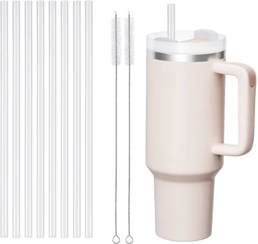 Uplift Curations 12 Pack Replacement Straws For Stanley 40oz Tumbler Reusable Clear Plastic Straws With Cleaning Brushes 8pcs