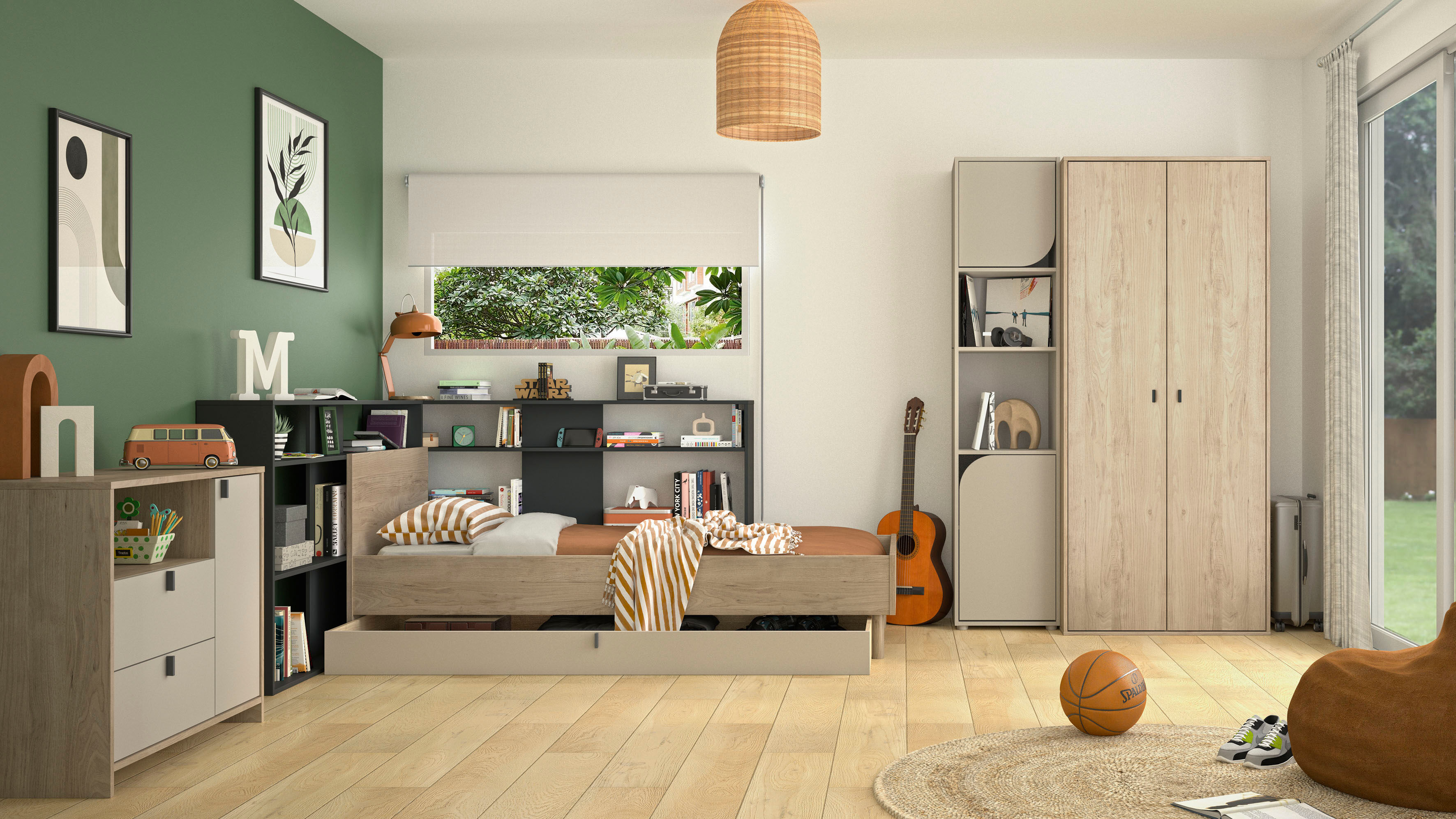 Kinderbett GAMI "RITMO", beige (weiß, neutral), B:146cm H:78cm L:205cm, Betten, Kinderbett, Ein modernes Bett, das sich jedem Interieur anpasst