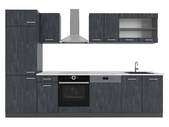 Küche Vicco R-Line Schwarz Beton/Anthrazit 300 cm AP Marmor, Model 47418