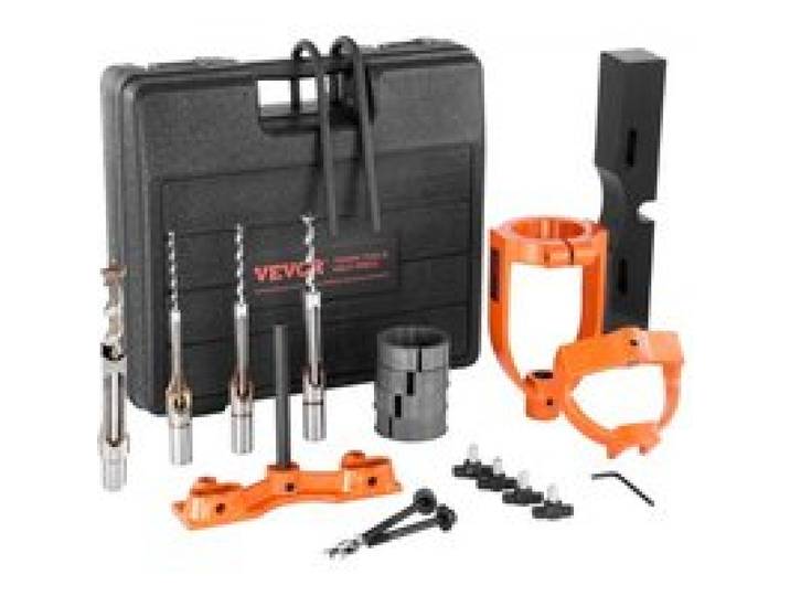 VEVOR Stemmvorsatz für Bohrmaschine, 4 Modellbohrer, Vierkantlochmeißel-Set, Tischbohrer-Positionierungsset, Stemm- und Zapfenwerkzeuge mit 5 Buchsen, für Holzbearbeitungs-Stemm-Zapfenbohrmaschine
