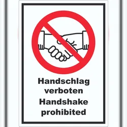 HB-Druck Handschlag verboten Handshake prohibited AUFKLEBER Symbol und Text AUFKLEBER A0 (841x1189mm)