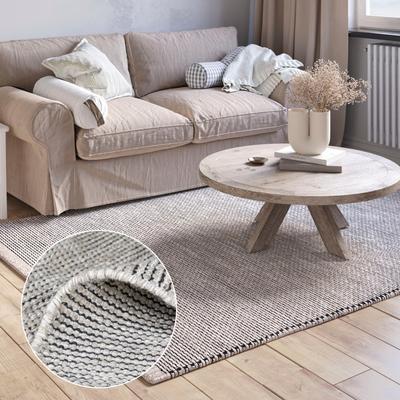 Wollteppich "Anisa, handgewebt", beige (creme, grau), B:80cm H:10mm L:150cm, Wolle, MYFLAIR MÖBEL & ACCESSOIRES, Teppiche, reine Wolle, meliert, Wendeteppich, auch in rund, Wohnzimmer