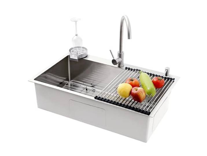 Professionelle Edelstahl-Spüle 304 - Großformatige Einzelspüle Mit Abtropfkorb Für Küche & Bar - Oberschrank-/Unterbau-Montage - Robuste Küchenspüle, Geschirrspülbecken(A,70x50x22cm)