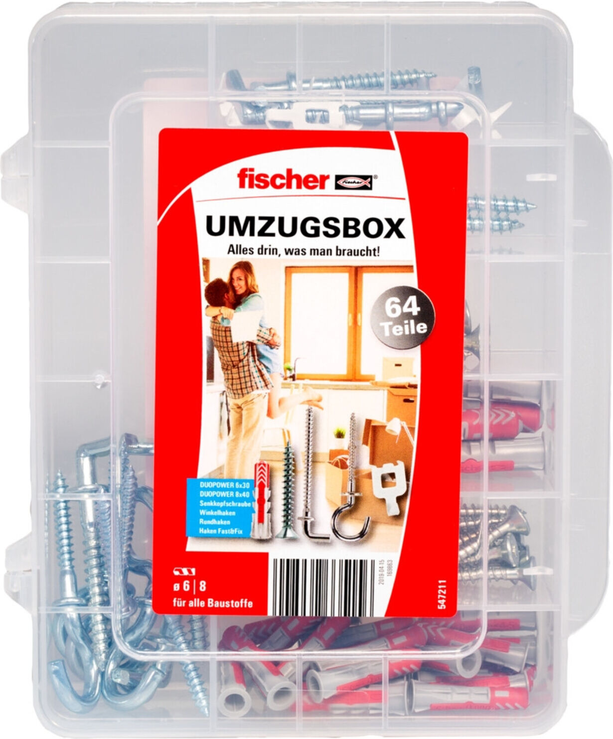 fischer Umzugsbox DuoPower 6 und 8 mm 64-teilig (547211)